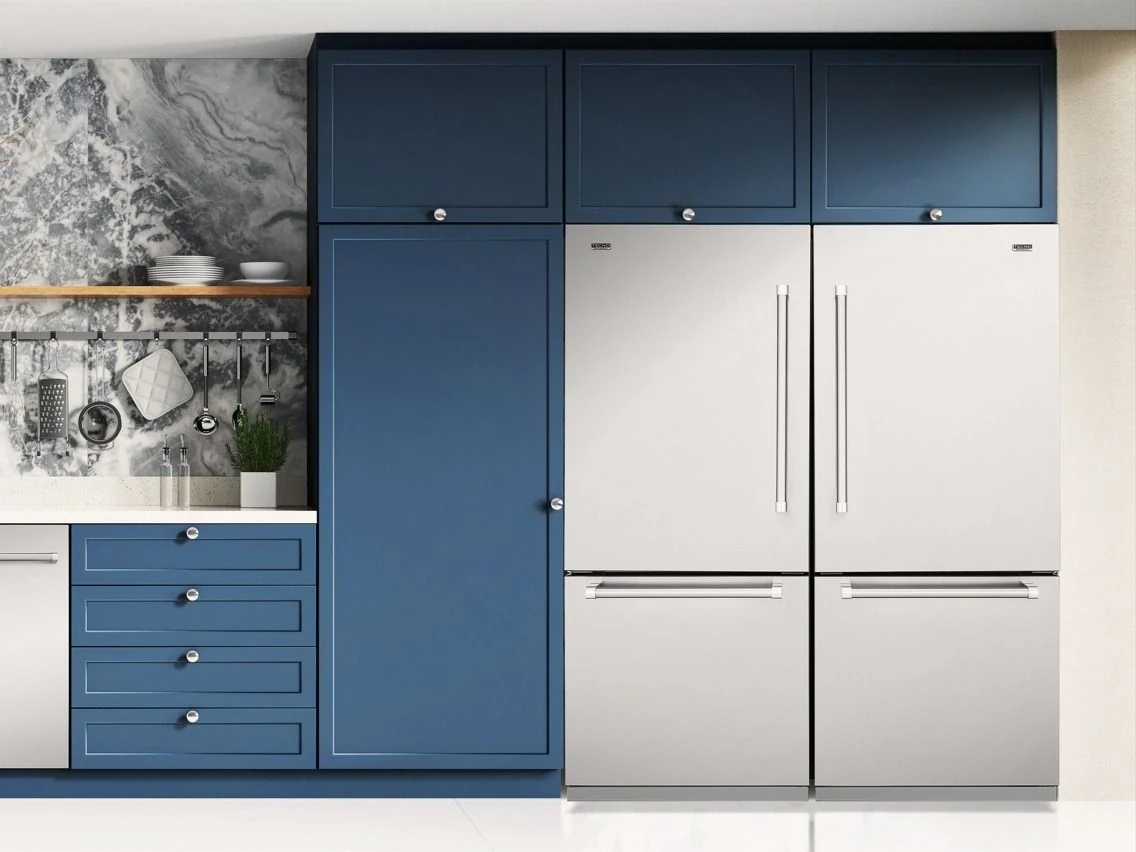 Refrigerador Tecno Professional Duo em cozinha azul