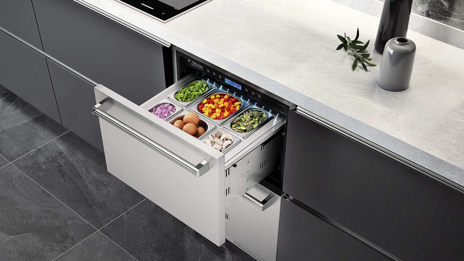 Gaveta refrigerada Tecno Professional em cozinha contemporânea
